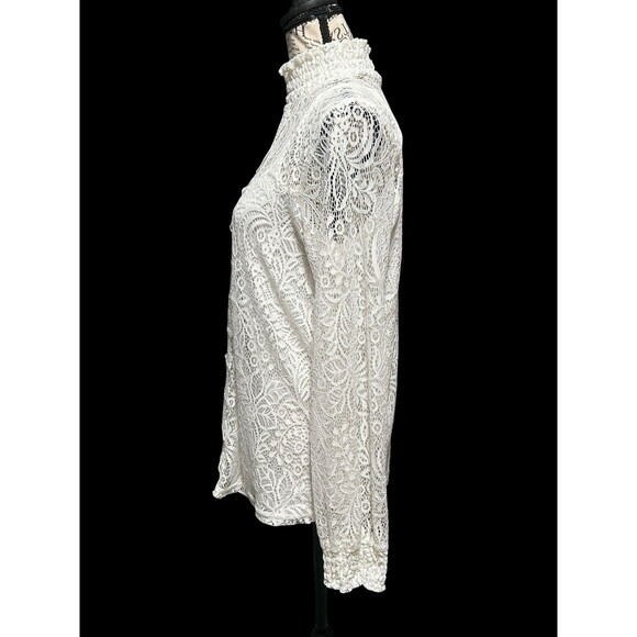 Cable & Gauge Lace Long Sleeve Keyhole Back High Neck Stretch Sz Med Romantic - Picture 3 of 13